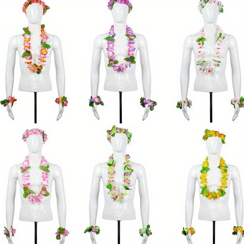 Random Color Flower Wreath Set, Petal Necklace, Headband, Wristband, Holiday Event Clothing, Party, Beach Vacation Decoration