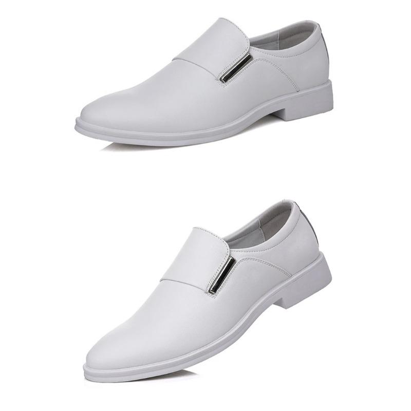 Men's Elevating Dress Shoes British Style Pointed Toe Cowhide Leather Soft White Formal Business Footwear
