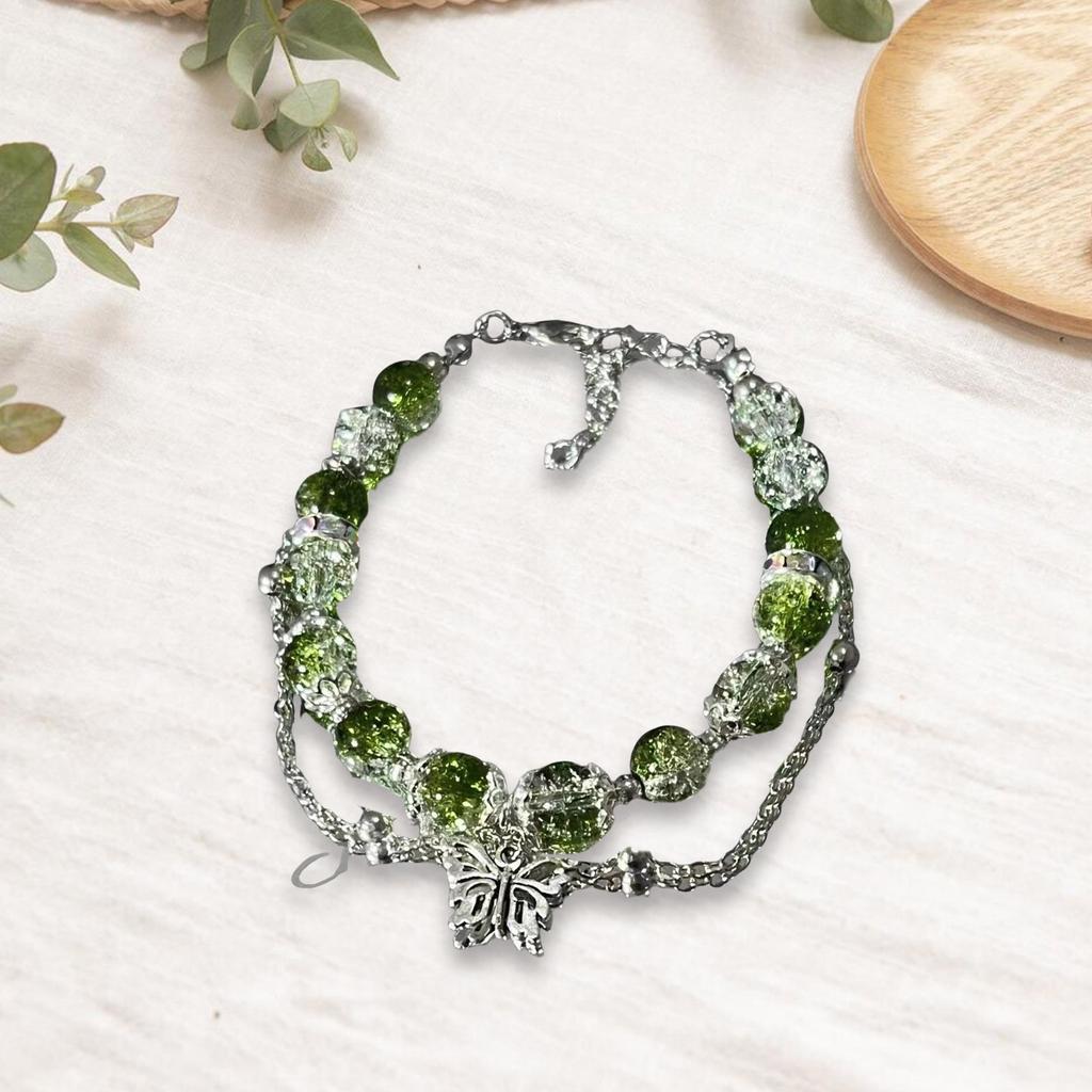Sweet Green Bead Butterfly Bracelet Modern Fairy Butterfly Bracelet Elegant Green Bead Tassels Style Wristband Charm