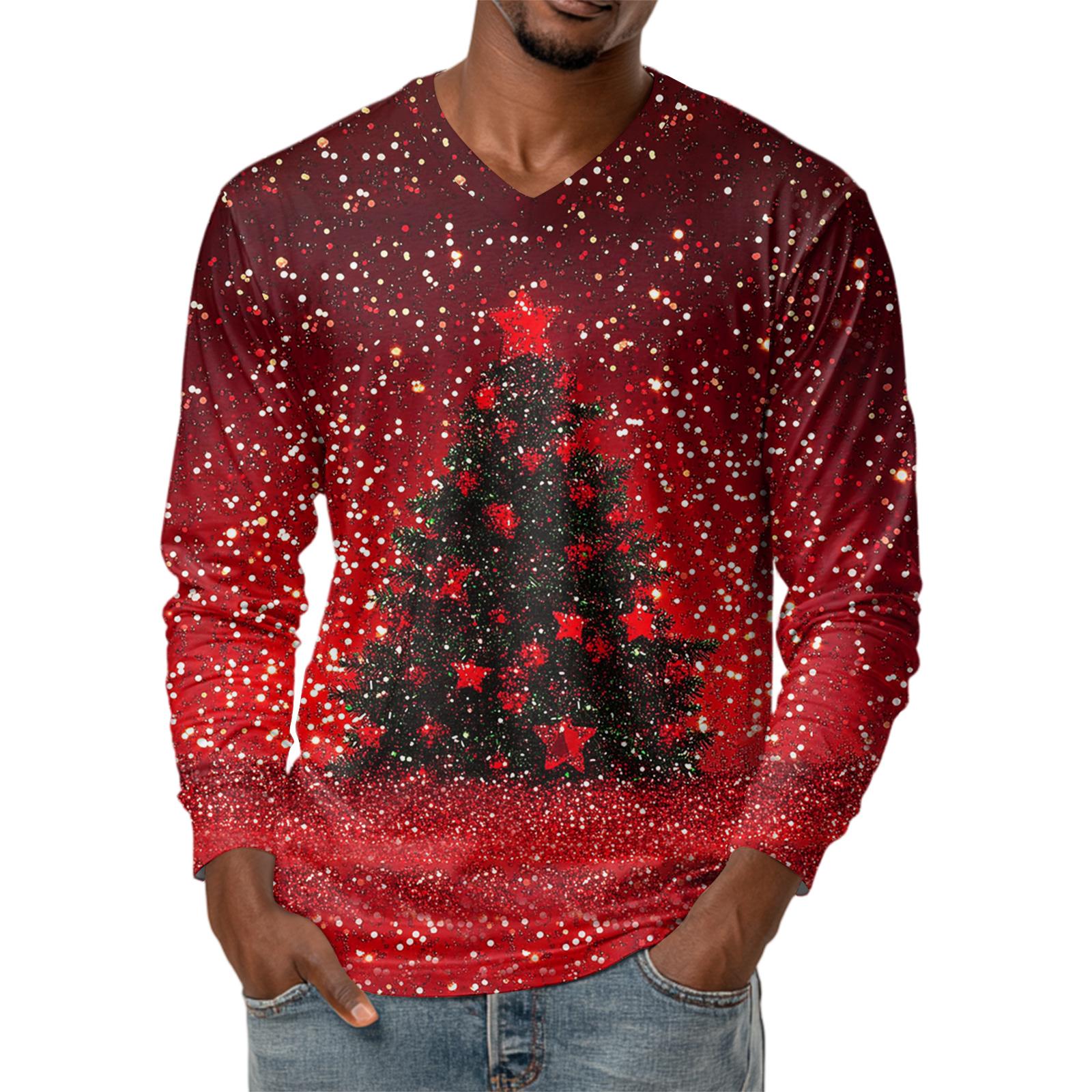 

Мужская модная футболка с принтом, V-образным вырезом, повседневная, с длинным рукавом, для ношения под низ, топ XXXL винный