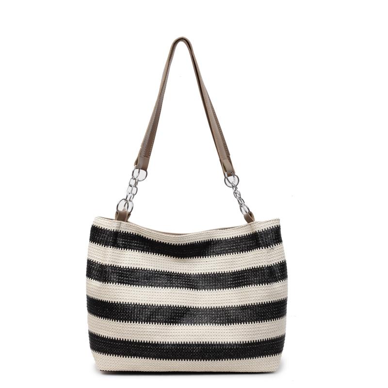Seaside Holiday Beach Bag Women's Large Capacity Striped Straw Tote Bag