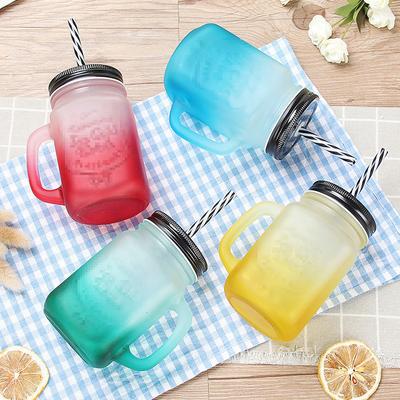 Mason Strohhalm Glasbecher mit Deckel Mattierter Farbverlauf Erwachsenen Wasserflasche Fruchtgetränk Kaltgetränkebecher Hahn Tasse