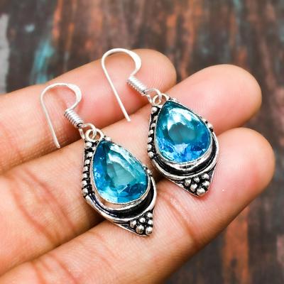 Swiss Blue Topaz, Gemstone 925 Sterling Silver Handmade Jewelry Earring