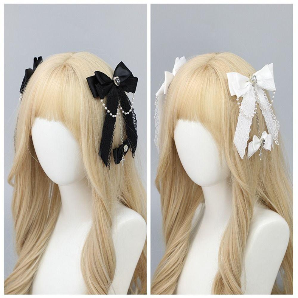 Lace Design Gothic Hair Clips Rhinestone Decoration Chain Detail Rhinestone Hair Accessories Cross Pendant Bow Shape
