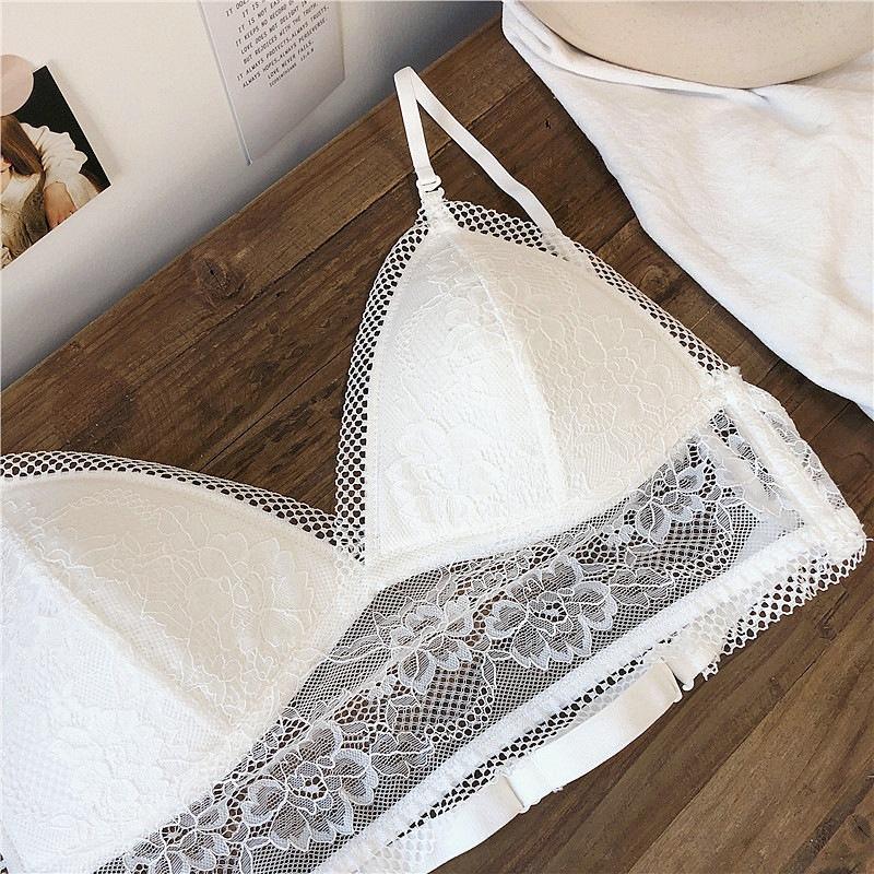 U-shaped Back Underwear Lace Hollow Triangular Cup Underwear Deep V Gathering Bra Sexy Sweet Thin Breathable Women's Bra