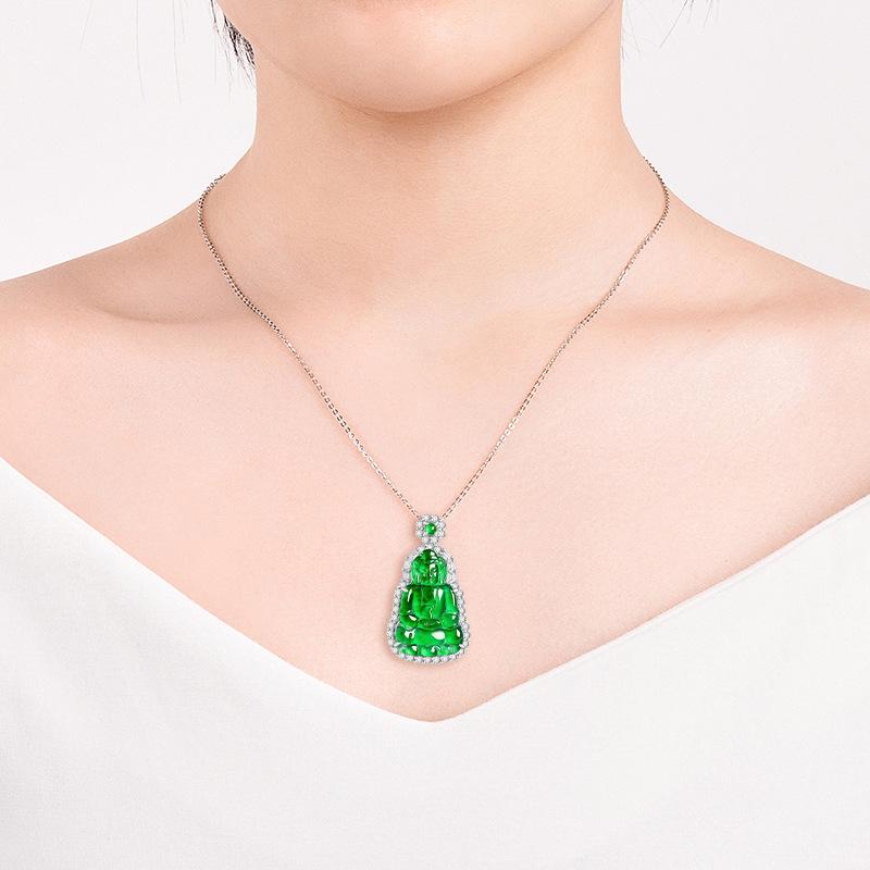Yang Green A-Grade Natural Jade Guanyin Pendant with S925 Silver Inlay – Unisex Charm