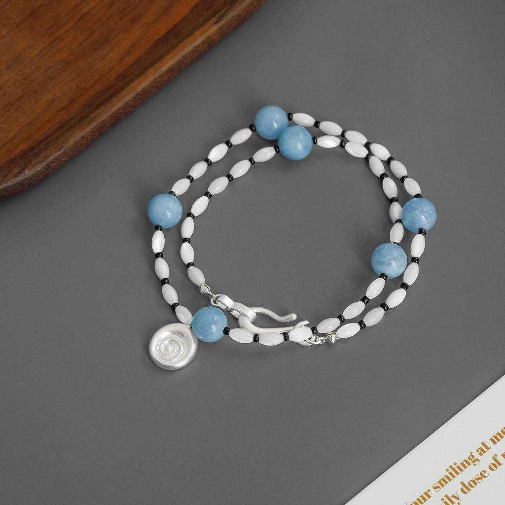 MONS Blue Aventurine Shell Beaded Necklace: Versatile, Light Luxury Beach Style for Vacations