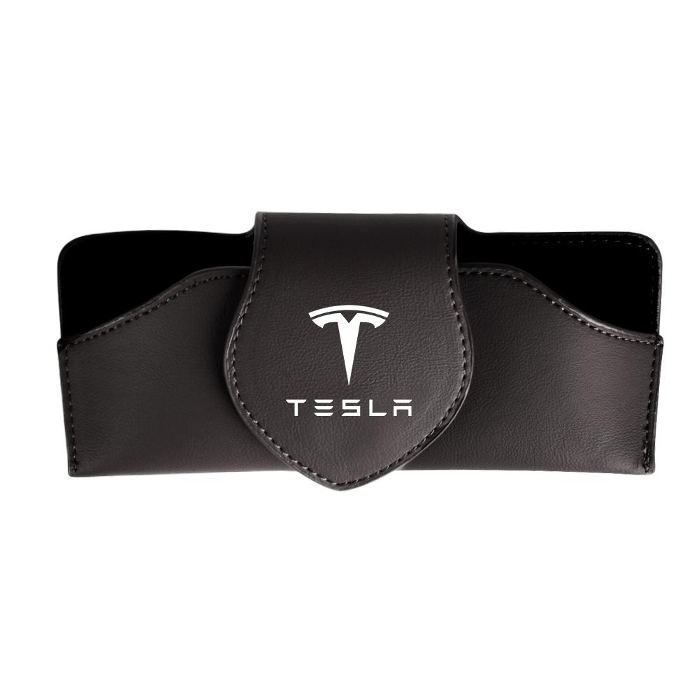 CRWOQ1 1/2Pcs Car Glasses Clip Sun Visor Sunglasses Leather Storage Case For Tesla Model 3 Y S X Roadster Cybertruck Juguete SpaceX