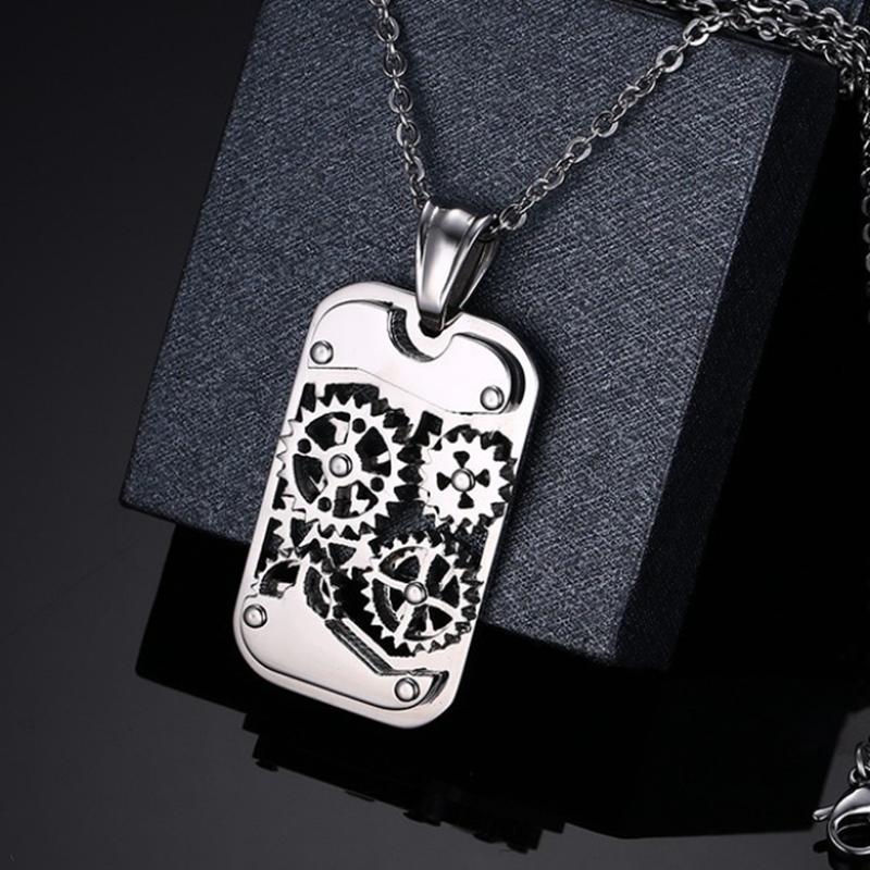 Steampunk Machine Pendants Jewelry Stainless Steel Rotatable Gear Design Men Mechanical Manual Pendants&Necklaces