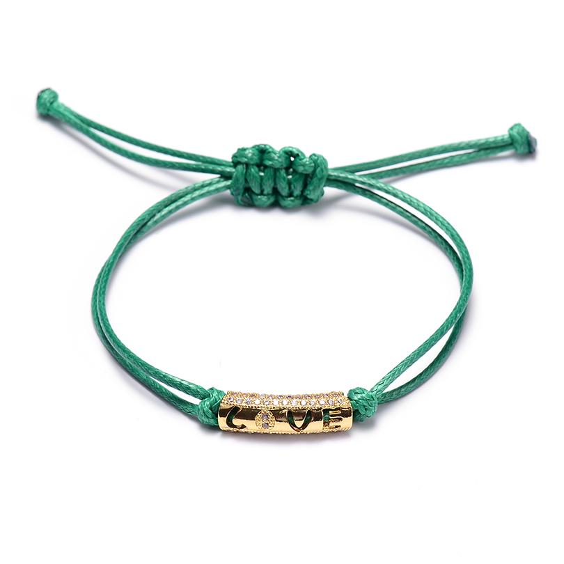 Leather Rope LOVE Couple Bracelet Delicate Densely Paved CZ Rhinestone