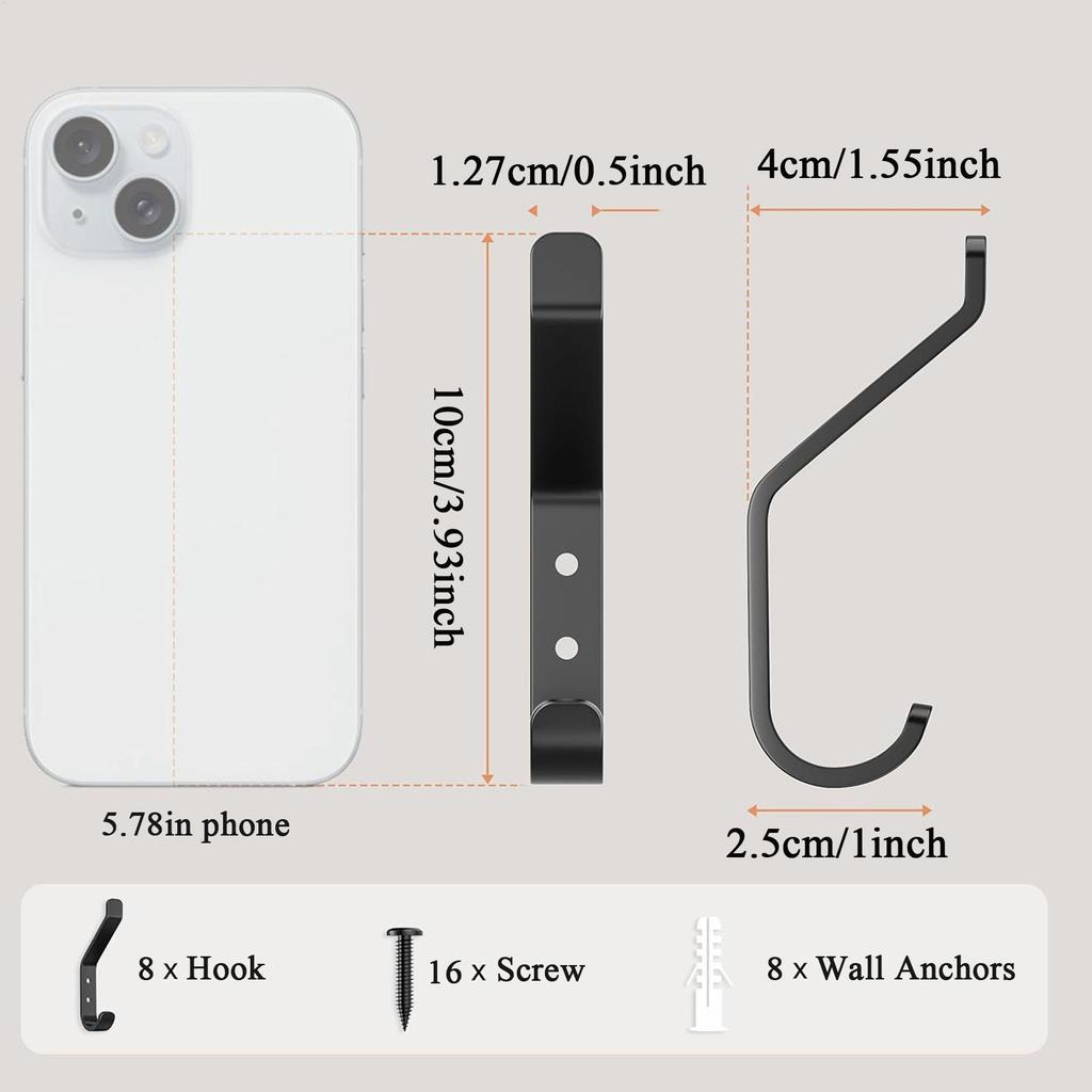 Coat Hooks Wall Mount 8 Pieces Stainless Steel No Drill Coat Hanger Wall Mount Hook Rack For Home Bedroom Living Room Kitchen