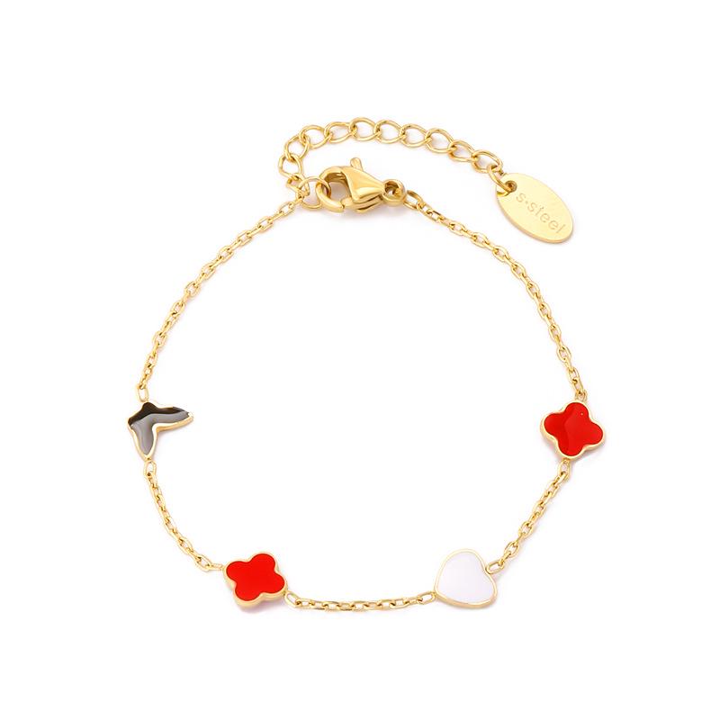 Butterfly Heart Red Clover Titanium Steel Bracelet - Fashionable Light Luxury Jewelry 14K Real Gold Plated