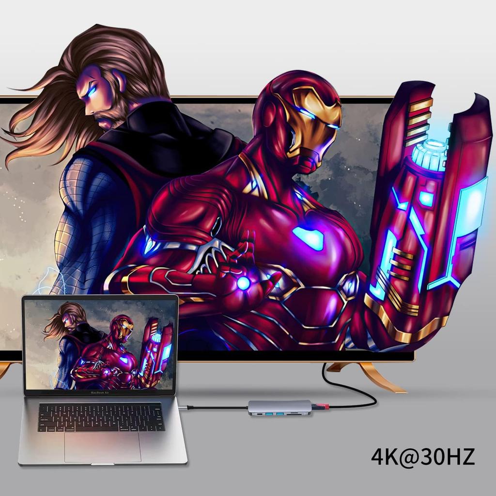 USB C Hub USB C To HDMI MultiPort Adapter for MacBook Pro, 7 In 1 Dongle with 4K HDMI/100W PD/USB 3.0 & 2.0/ SD/TF Card Reader Compatible for MacBook