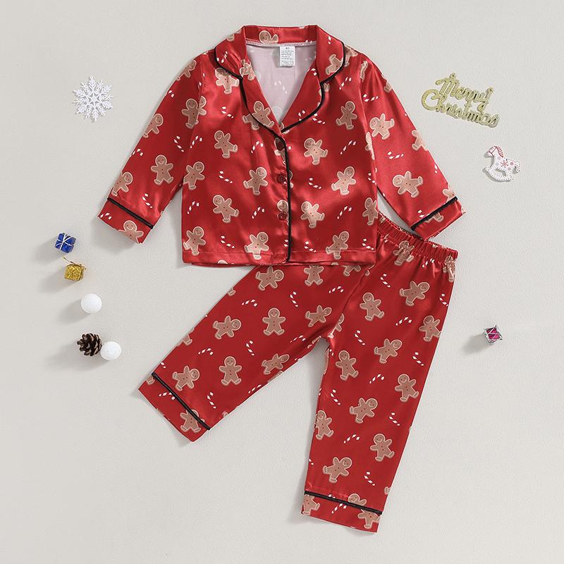 

Toddler Baby Girls 2Pcs Pajamas Set Christmas Long Sleeve Print Button Up Shirt and Pants Set Sleepwear Children 80