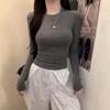 2025 Autumn/Winter Women's Solid Color Slimming Long Sleeve Round Neck Base Shirt