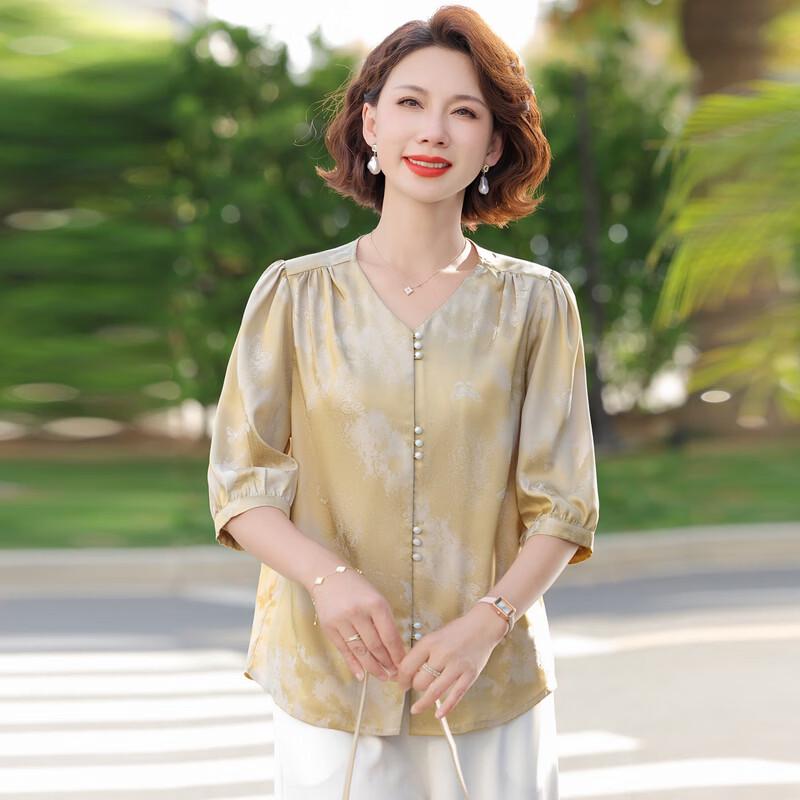 Xiaofu New Chinese Style Five-Sleeve Blouse for Middle-Aged Women