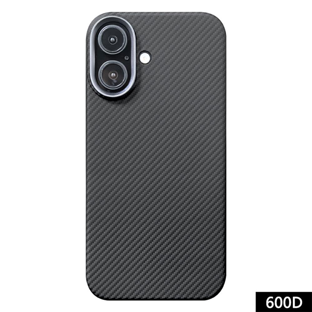 For iPhone 16 Plus Case 600D Fine Texture Aramid Fiber Phone Cover with Metal Lens Frame