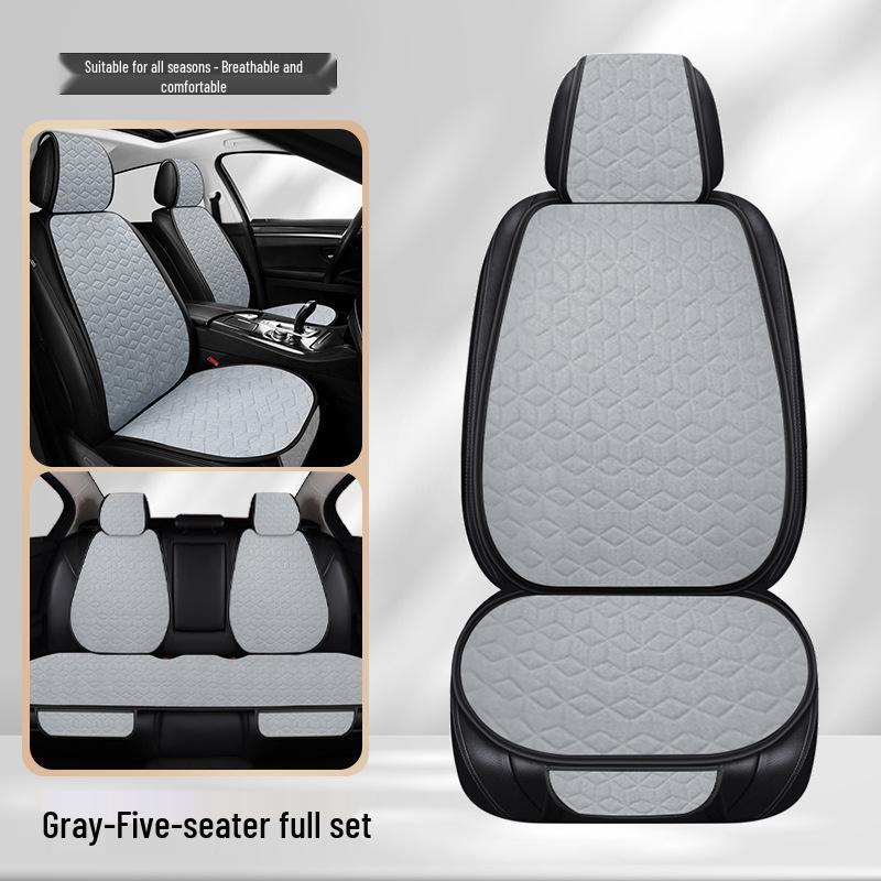 Universal All-Season Linen Car Seat Cushion Set - 3-Piece with Back Cushion and Headrest
