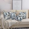 4er Set Blau-Weiß Floral und Slogan Kissenbezug Schlafzimmer Wohnzimmer Sofa Heimdekor Polyester Kissenbezug mit Reißverschluss