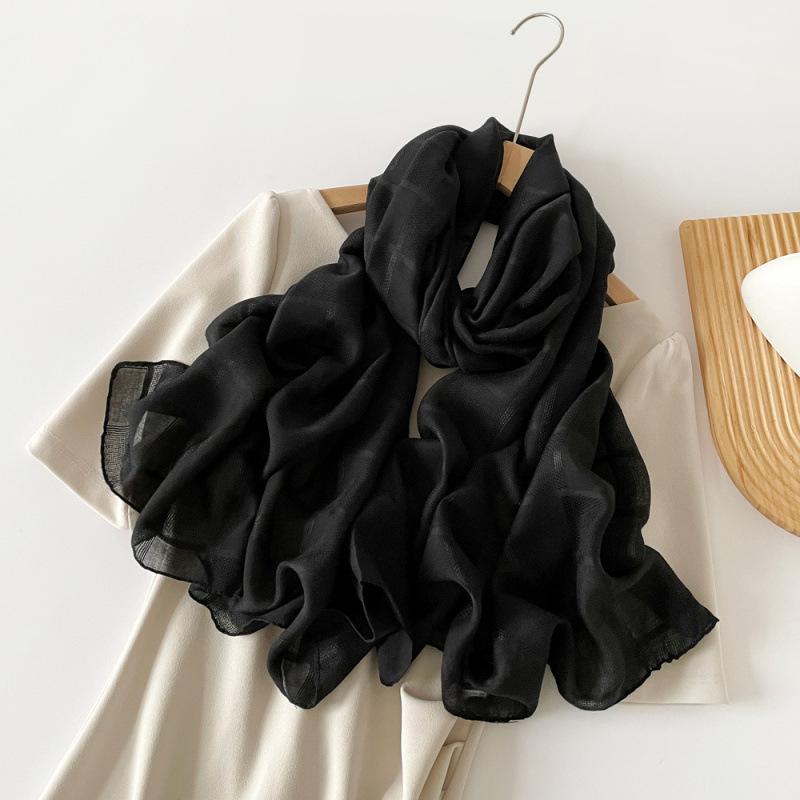Solid Color Scarf for Women  European and American Headscarf  Spring and Summer Black Medium-length Scarf  Long Shawl