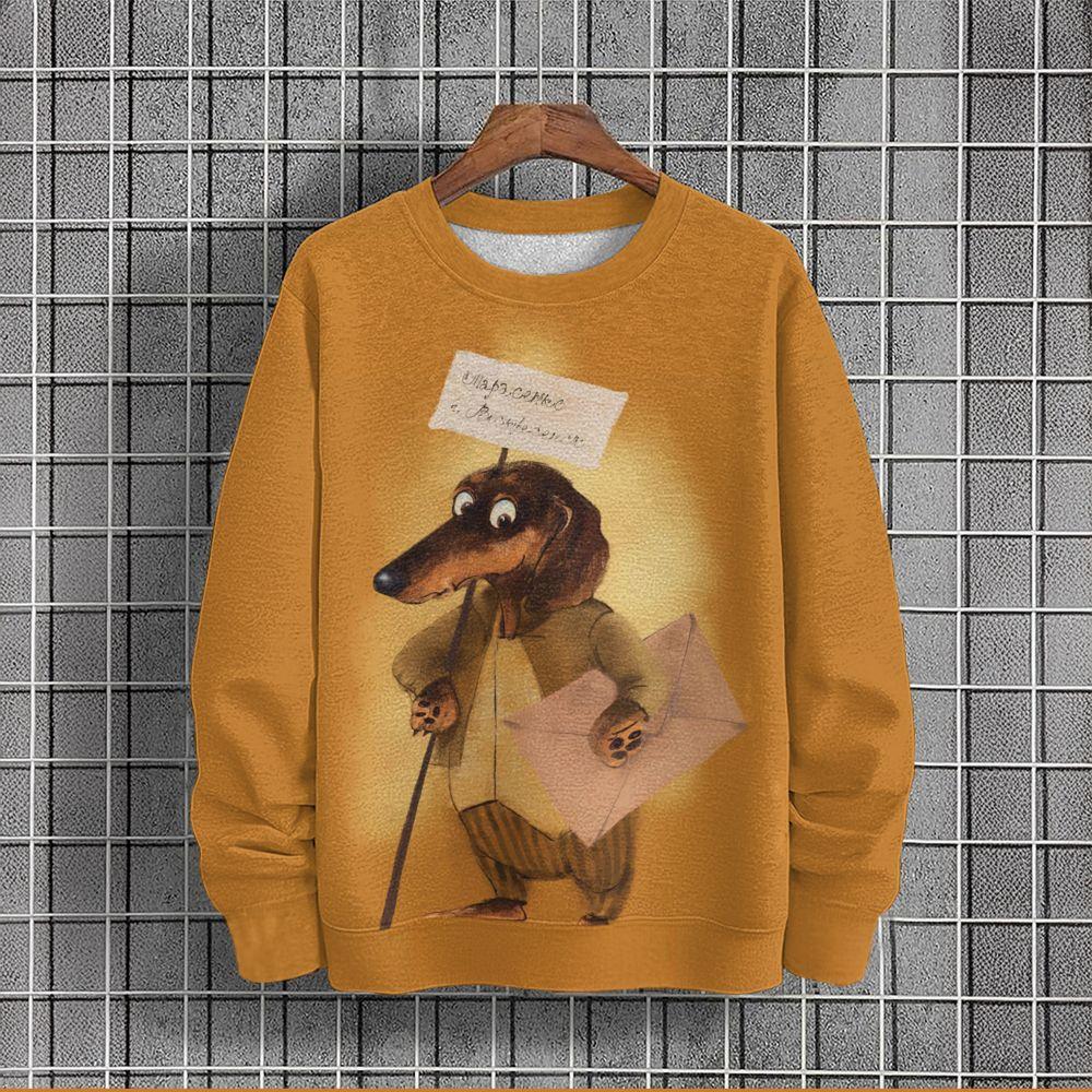Animal Print Sweatshirts For Men Loose O-Neck Hoodies Dog Graphic Long Sleeves Outdoor Streetwear Oversized Men's Clothing Tops