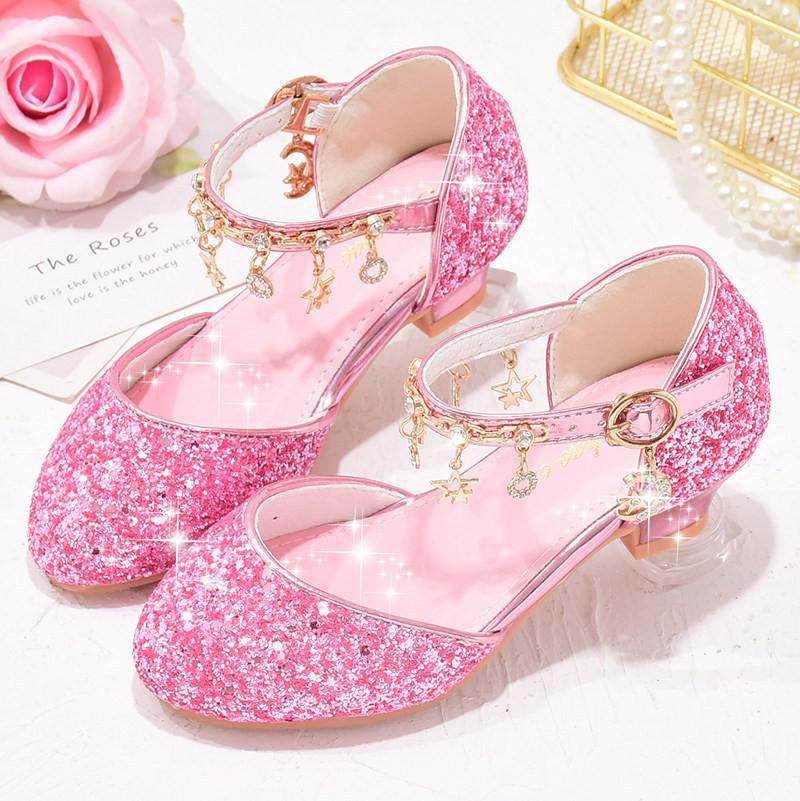 Girls' Pink Rhinestone Princess Sandals - Breathable & Fashionable Korean Style for Medium and Large Children's Summer Performance