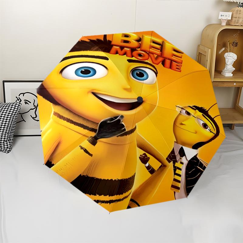 Bee Movie Print Automatic Umbrella, 8 Rib Iron Frame, Plastic Handle, Suitable for Outdoor Travel &Daily , Ideal Gift