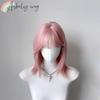 Ashely Pink Wig with Bangs Cute Jk Short Straight Hair Lolita Girl with Shoulder-length Hair Wig Synthetic Wigs Cosplay for Girl