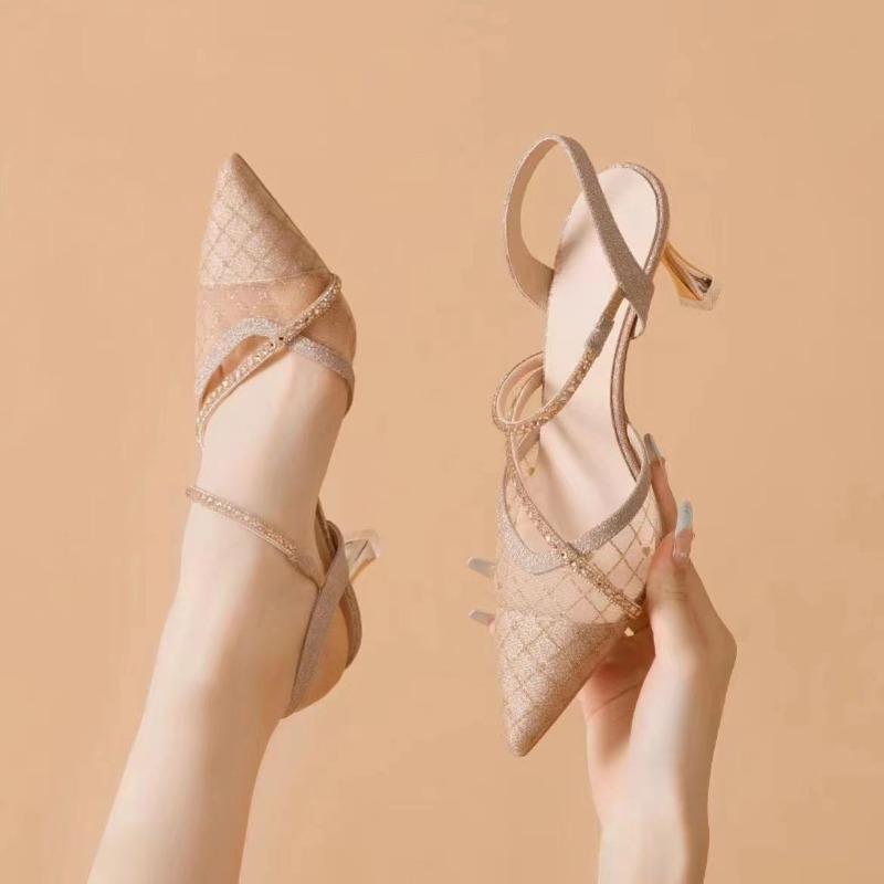 Fashion 2025 Women's Sandals Diamond Thin Heels Ladies Shoes Rhinestones Stiletto Pointed Toe for Party and Weddings Premium Low Price