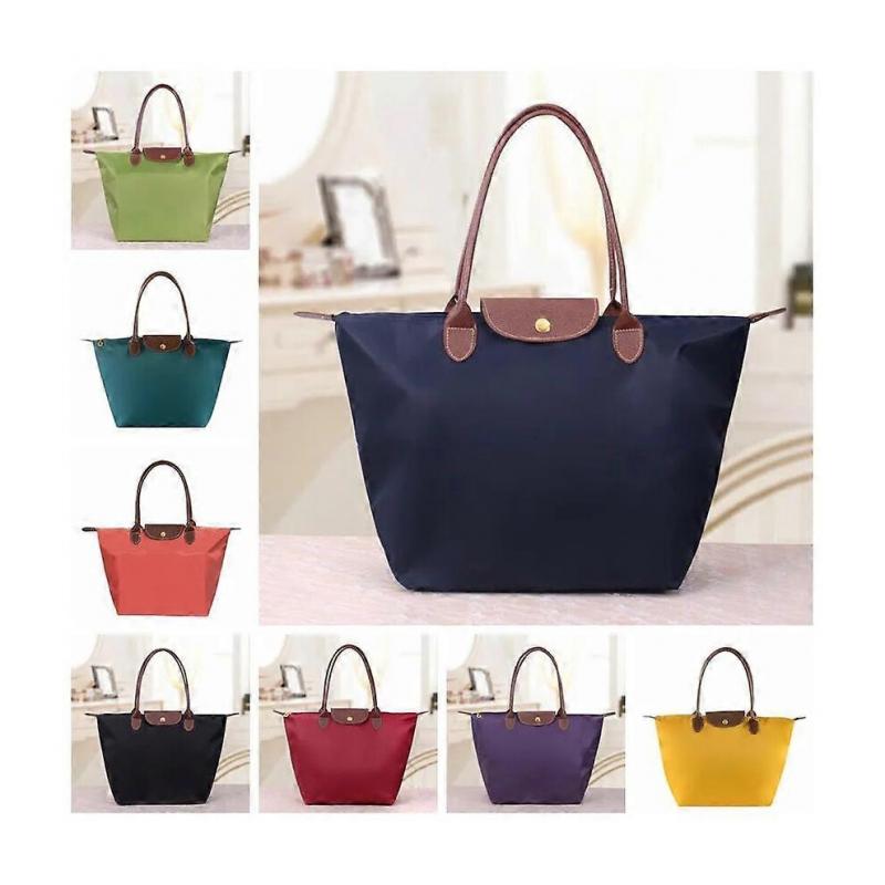 (L(52x32x20cm), Royal Blue) Classic Solid Color Lady Oxford Cloth Shopping Bag Nylon Shoulder Handbag Foldable Storage Bag Women's Waterproof Handbag