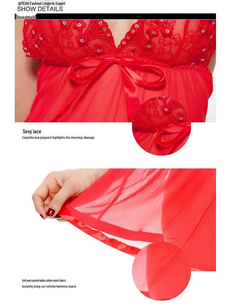 Plus Size Lace Nightgown - Sexy Transparent Mesh Lingerie