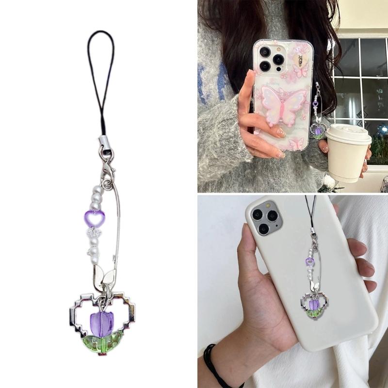 Pin Heart Flower Phone Charm Straps Key Hangings Pendants Bag Decoration