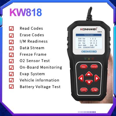 KONNWEI KW818 herramientas de diagnóstico de coche OBD2 soporte CAN J1850 motor Fualt código leer 12V probador de batería mejorado OBD2 Auto Scaner