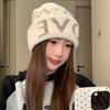 Fair Island style letter jacquard hat women's autumn and winter new warm knitted hat big head circumference wool hat headgear