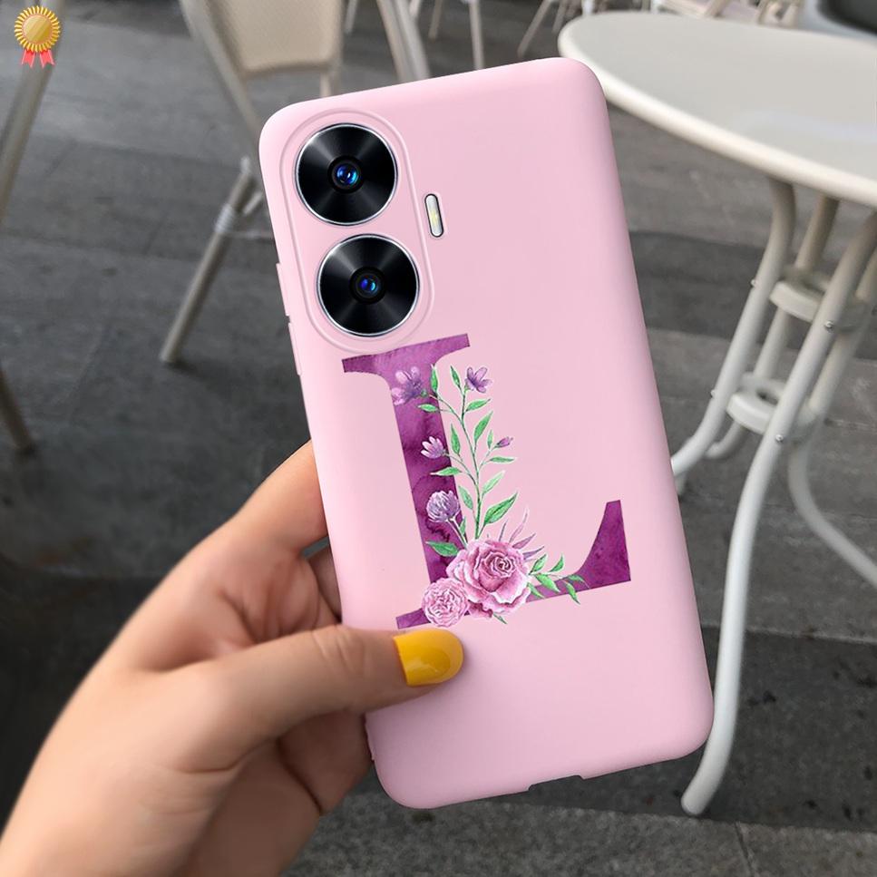 For Realme C55 C 55 6.72'' Case Delicate Cute Letters 3D Crown Flowers Matte Shockproof Soft TPU Silicone Phone Case Back Cover