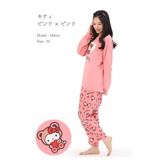 [SAZAC] Hello Kitty Pajamas, Women's, Bear Hello Kitty, Long Sleeve, Autumn, Winter, Knit Quilt, Top and Bottom Set, Long Pants, Room Wear, Room