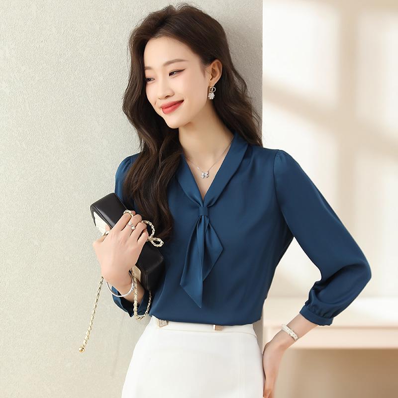 Brand Women's High-End White Silk Long Sleeve Shirt - Stylish Summer 2025 Formal Fashion