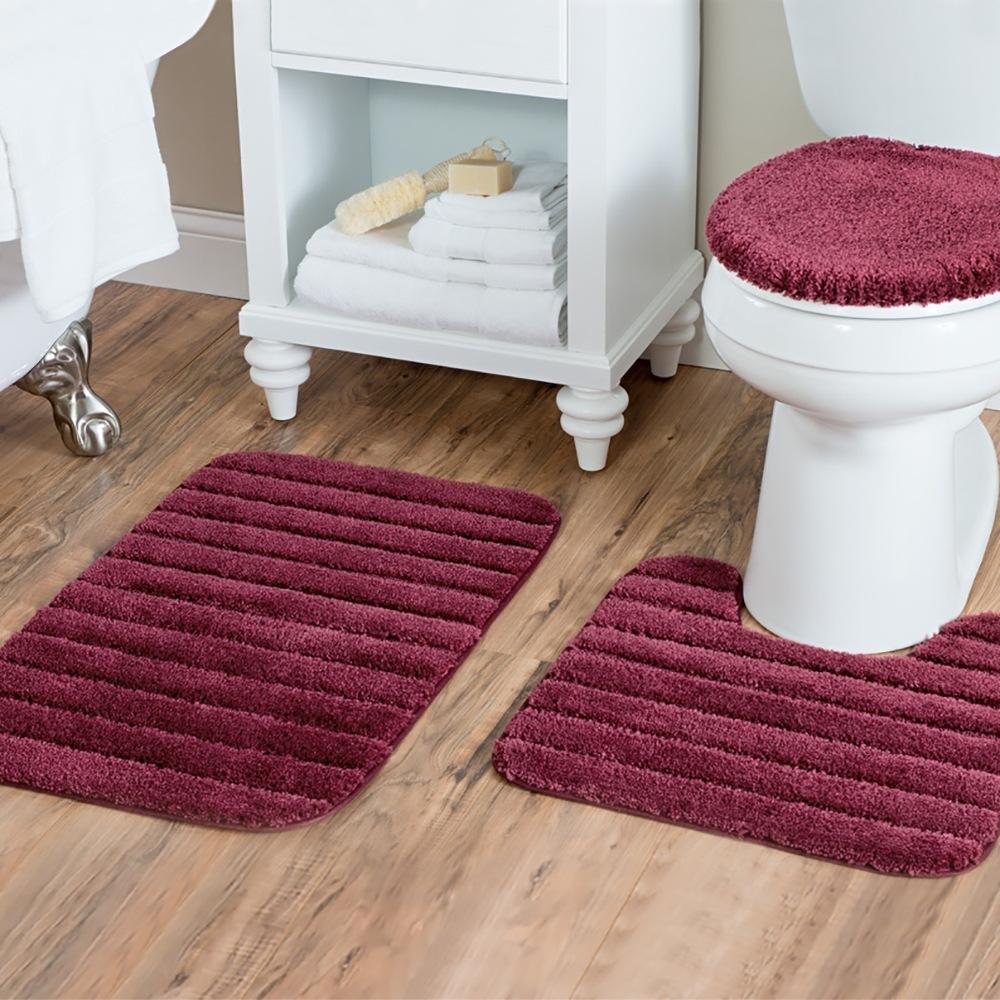 Set 3 pezzi Tappetino da bagno a tinta unita Set Tappeti da bagno con peli soffici Moderno Kit tappetini copriwater rettangolari 50*80 50*40 45*50cm