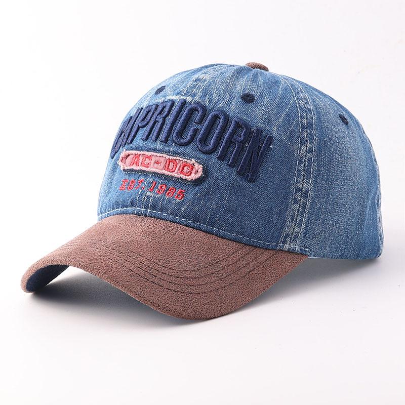 Washed Denim Color Matching Curved Brim Cap European and American Embroidery Letter Baseball Cap Spot Batch
