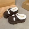 Fashionable belt-buckle woolen slippers for women to wear outside, 2025 new thick-soled fleece warm cotton slippers