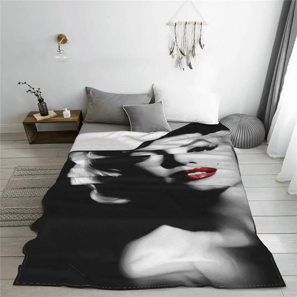 Marilyn Monroe Tepper Flanell Tekstil Dekor Pustende Supervarme Kastetepper for Sengetøy Sofa Plysj Tynt Dyne