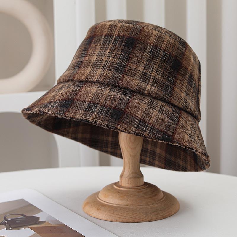Cappello a secchiello in lana a quadri retrò da donna autunno inverno cappello a secchiello a quadri Maillard cappello a secchiello piccolo caldo viso britannico tendenza