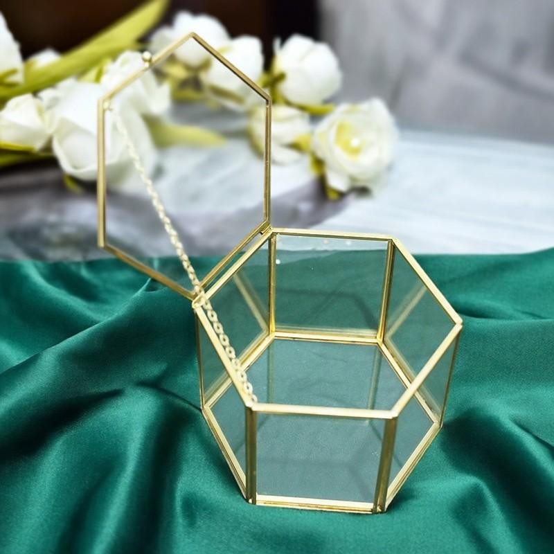 Hexagonal Engagement & Wedding Ring Box - Transparent Glass Jewelry Storage Gift Box
