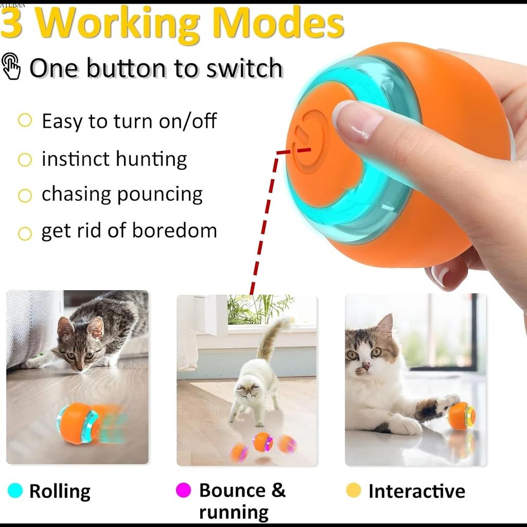 Cat Interactive Ball Toys Automatic Rolling Ball Rechargeable Smart Pet Electric Toy Dog Training  for Exercise Entertainment