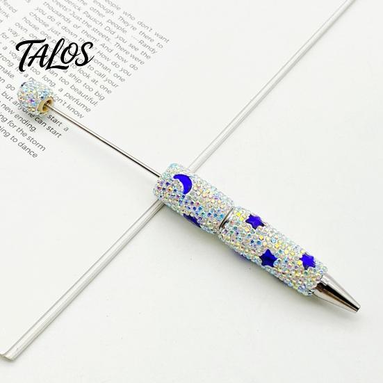 Comfortable Grip Beaded Pens Glitter Beadable Ballpoint Pen, Sparkly Rhinestone Star Moon Plastic DIY Handmade Gel Ink Pen for School Projects, Crafts