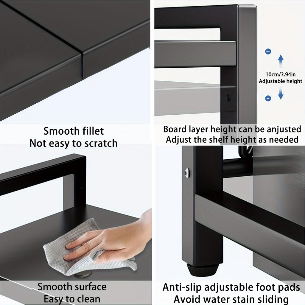 Expandable Microwave Shelf, Microwave Holder with 6 Hooks, Kitchen Storage Rack, Microwave Baking Rack, Extendable 40-64cm