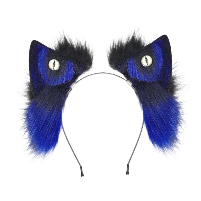 Furry Animal Ear Hairband Comfortable Stretchable Headpiece Bendable Ear Hairhoop For Anime RolePlay and Halloween Event королевский синий