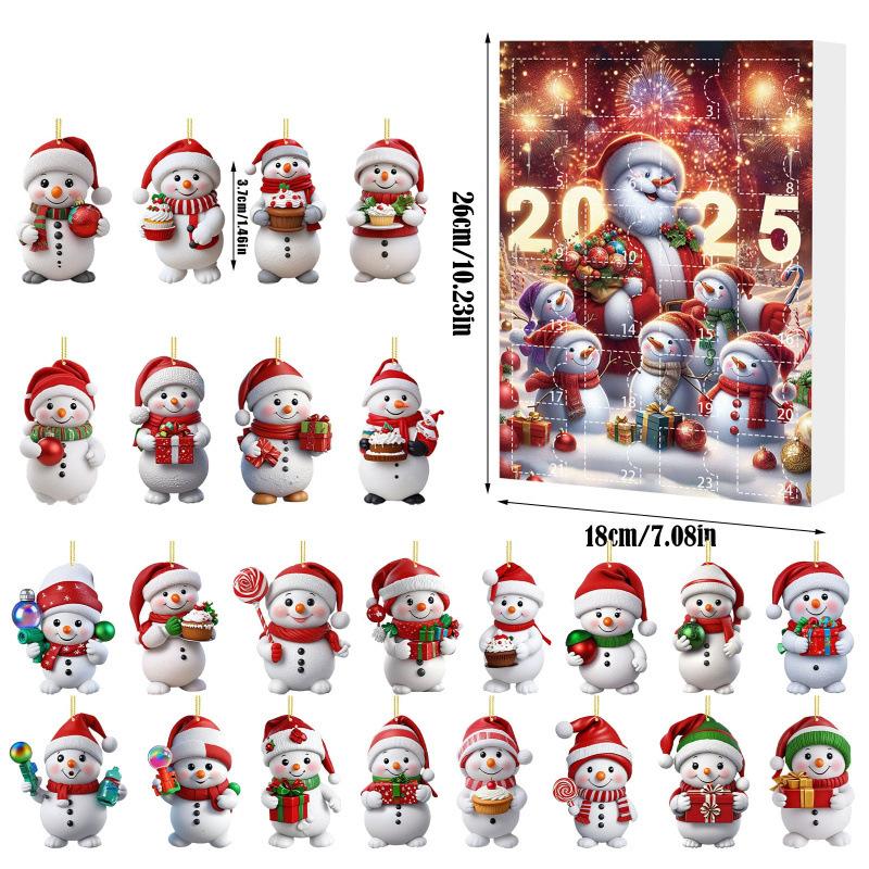 Christmas Advent Calendar 2D Flat Acrylic Snowman Countdown Calendar Xmas Tree Hanging Ornament New Year Kids Gift
