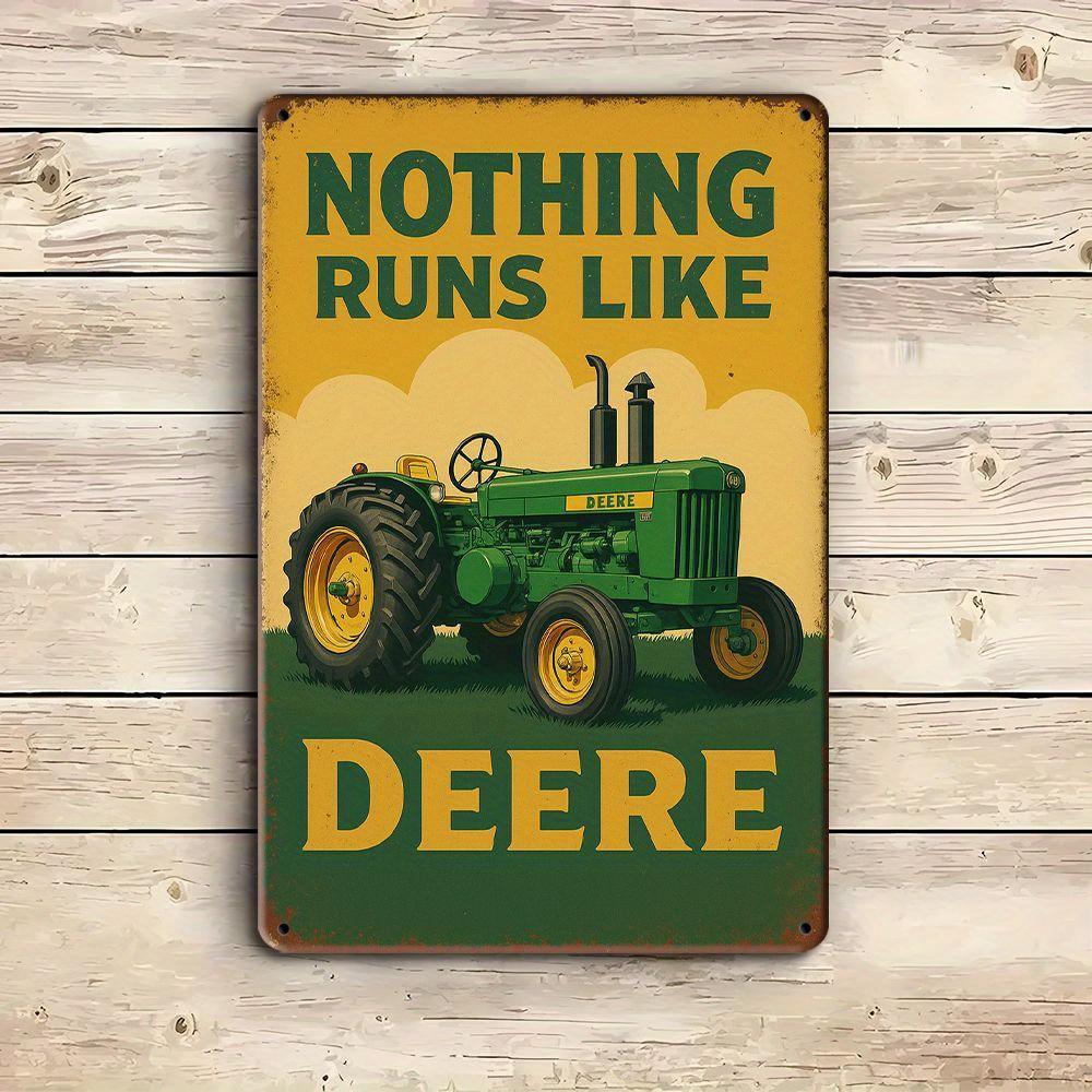 "Nothing Runs Like Deere" Tractor Sign - 19.81x29.97cm Vintage Metal Decor for Farmhouse & Garage