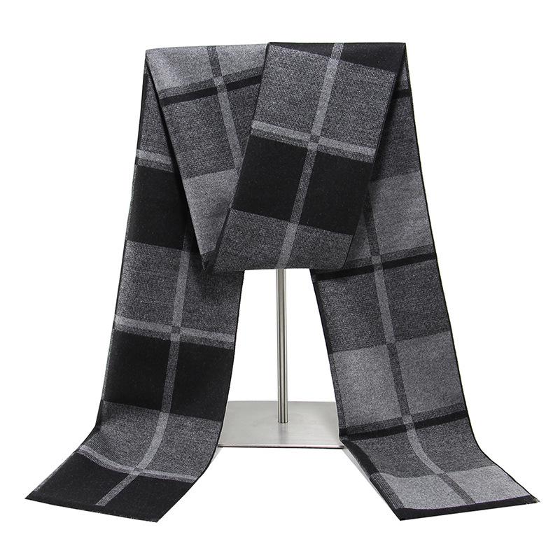 Черно-серый мужской зимний клетчатый снуд - Теплый шарф из искусственного кашемира 180cm